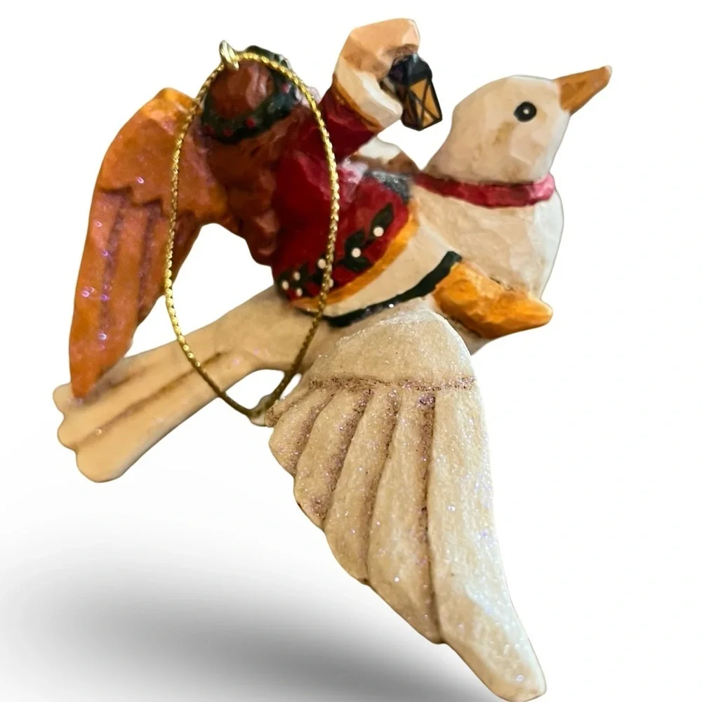 Vintage Signed P. Schifferl Folk Art Girl Riding a Dove Christmas Ornament